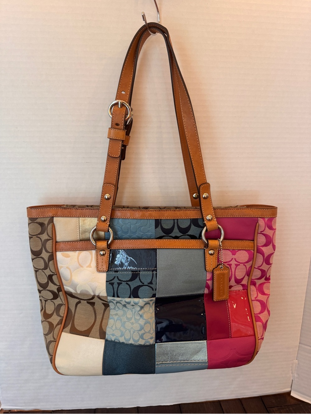 Vintage Coach Patchwork Signature Tote F14653 Multicolor Shoulder Bag Patch